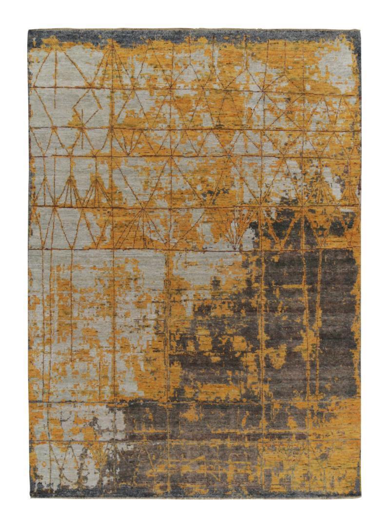 Rug & Kilim’s Abstract rug in Gold, Gray and Blue Layered Patterns