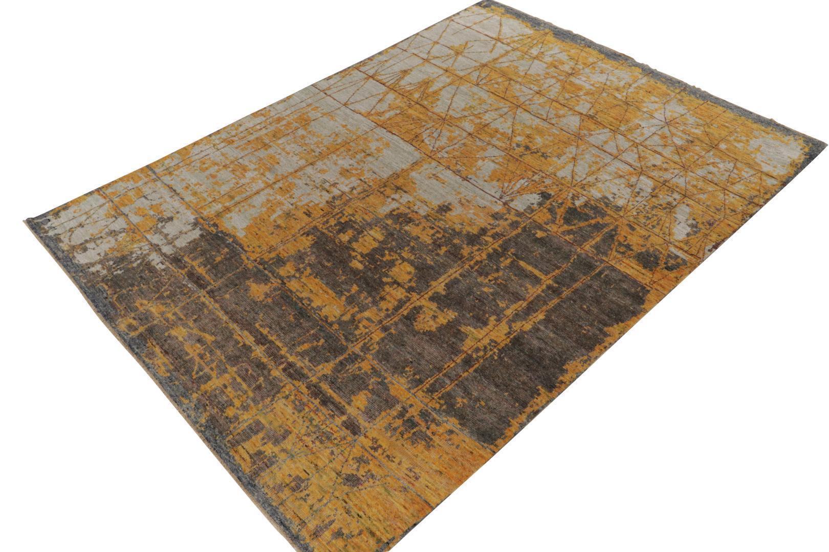 Rug & Kilim’s Abstract rug in Gold, Gray and Blue Layered Patterns