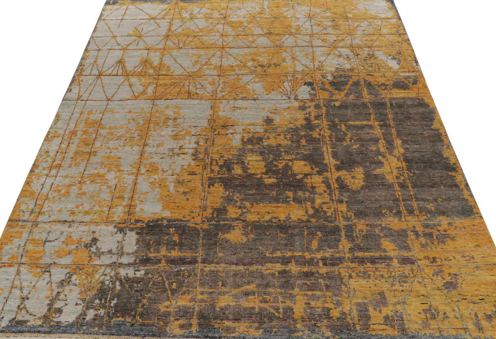 Rug & Kilim’s Abstract rug in Gold, Gray and Blue Layered Patterns