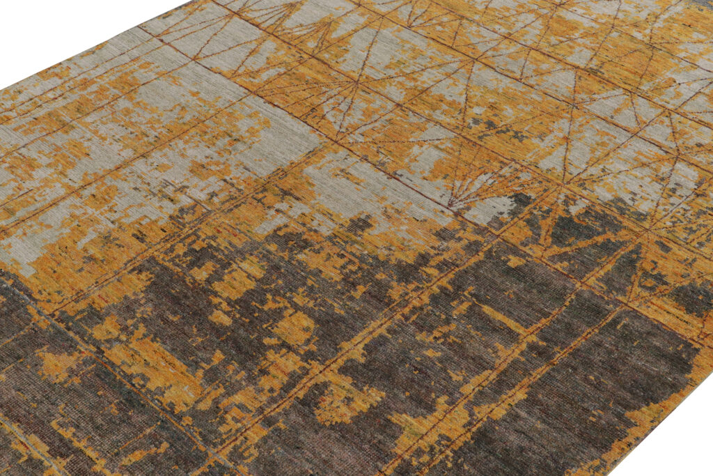 Rug & Kilim’s Abstract rug in Gold, Gray and Blue Layered Patterns