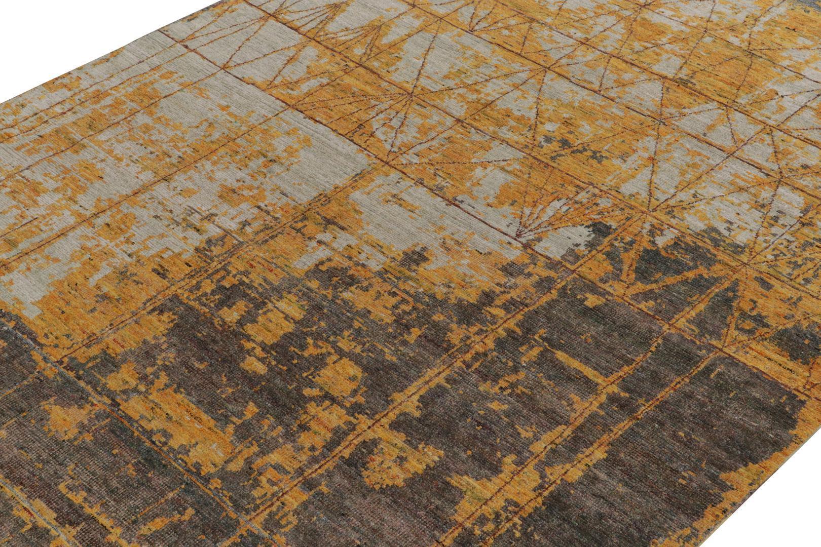 Rug & Kilim’s Abstract rug in Gold, Gray and Blue Layered Patterns
