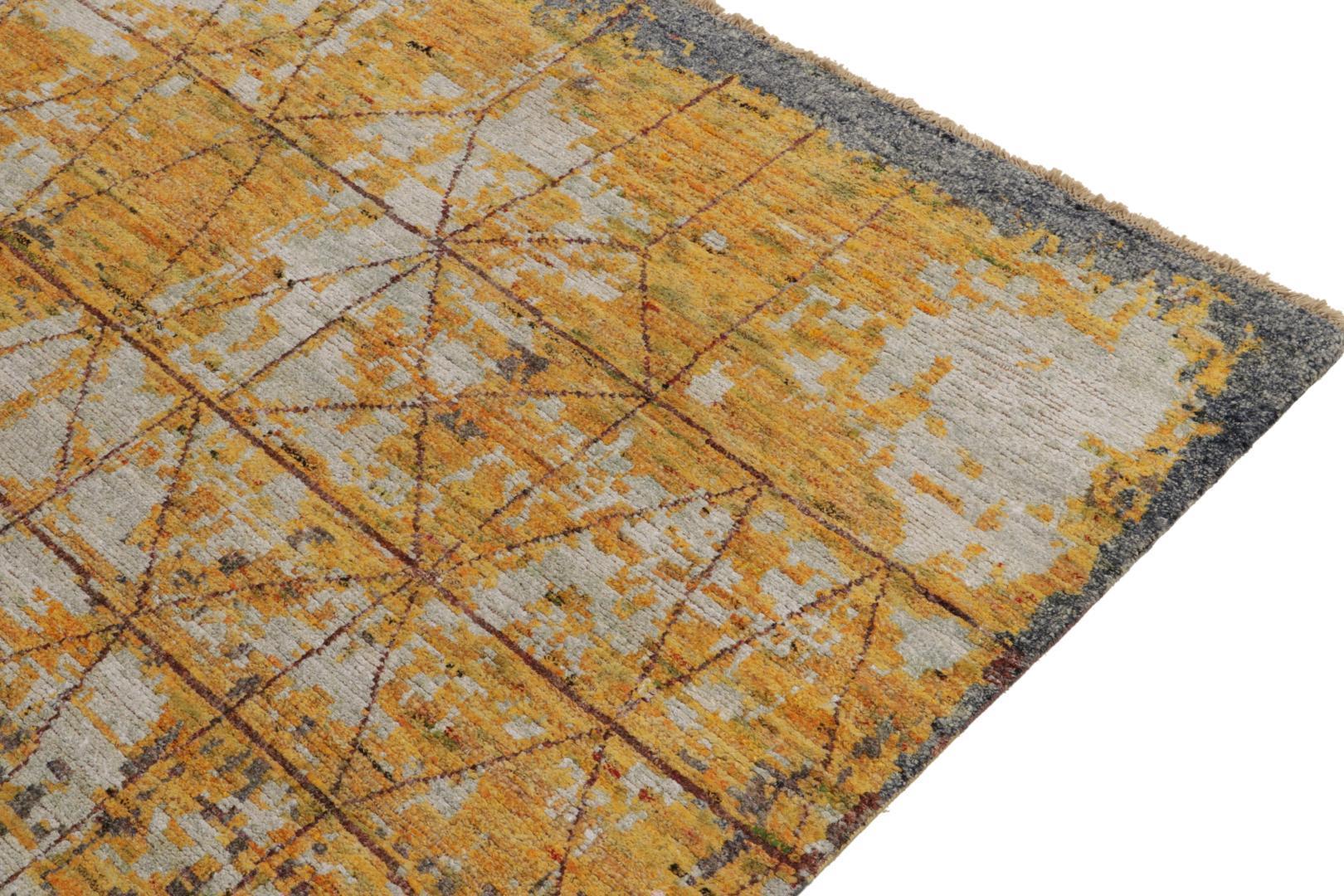 Rug & Kilim’s Abstract rug in Gold, Gray and Blue Layered Patterns