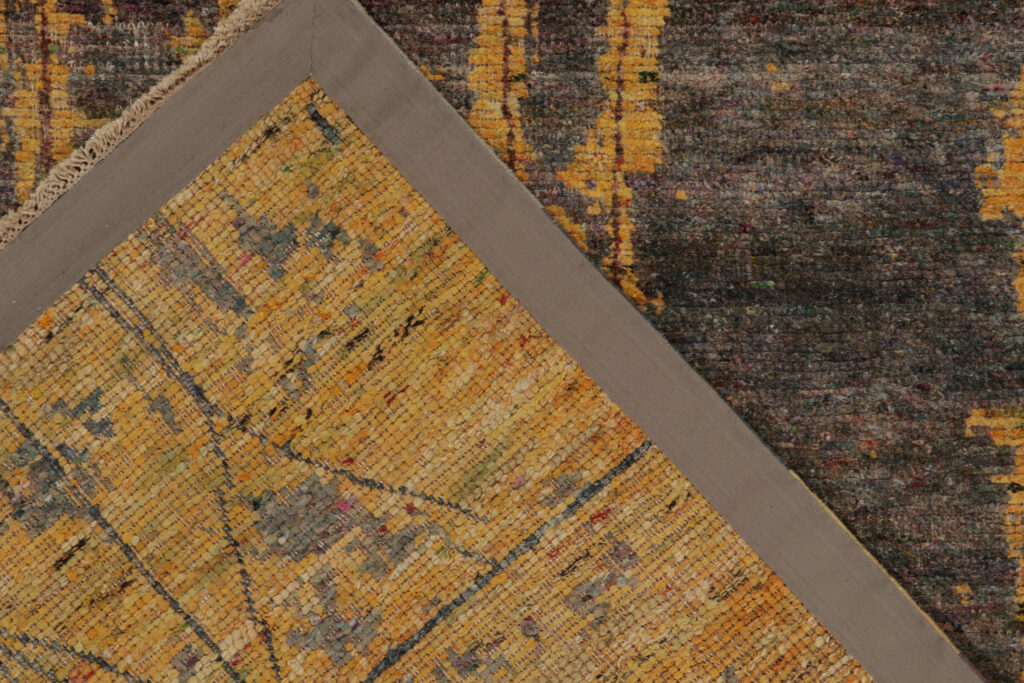 Rug & Kilim’s Abstract rug in Gold, Gray and Blue Layered Patterns