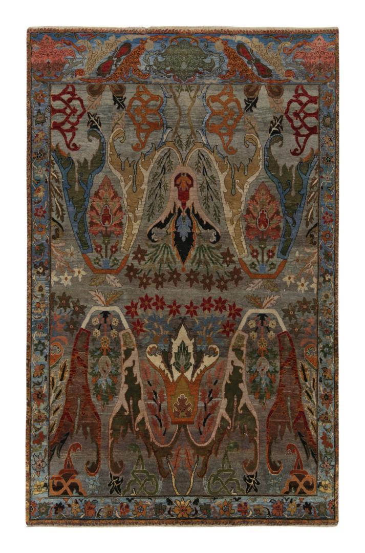Rug & Kilim’s Classic Style Rug in Gray, Green & Blue with Polychrome Florals