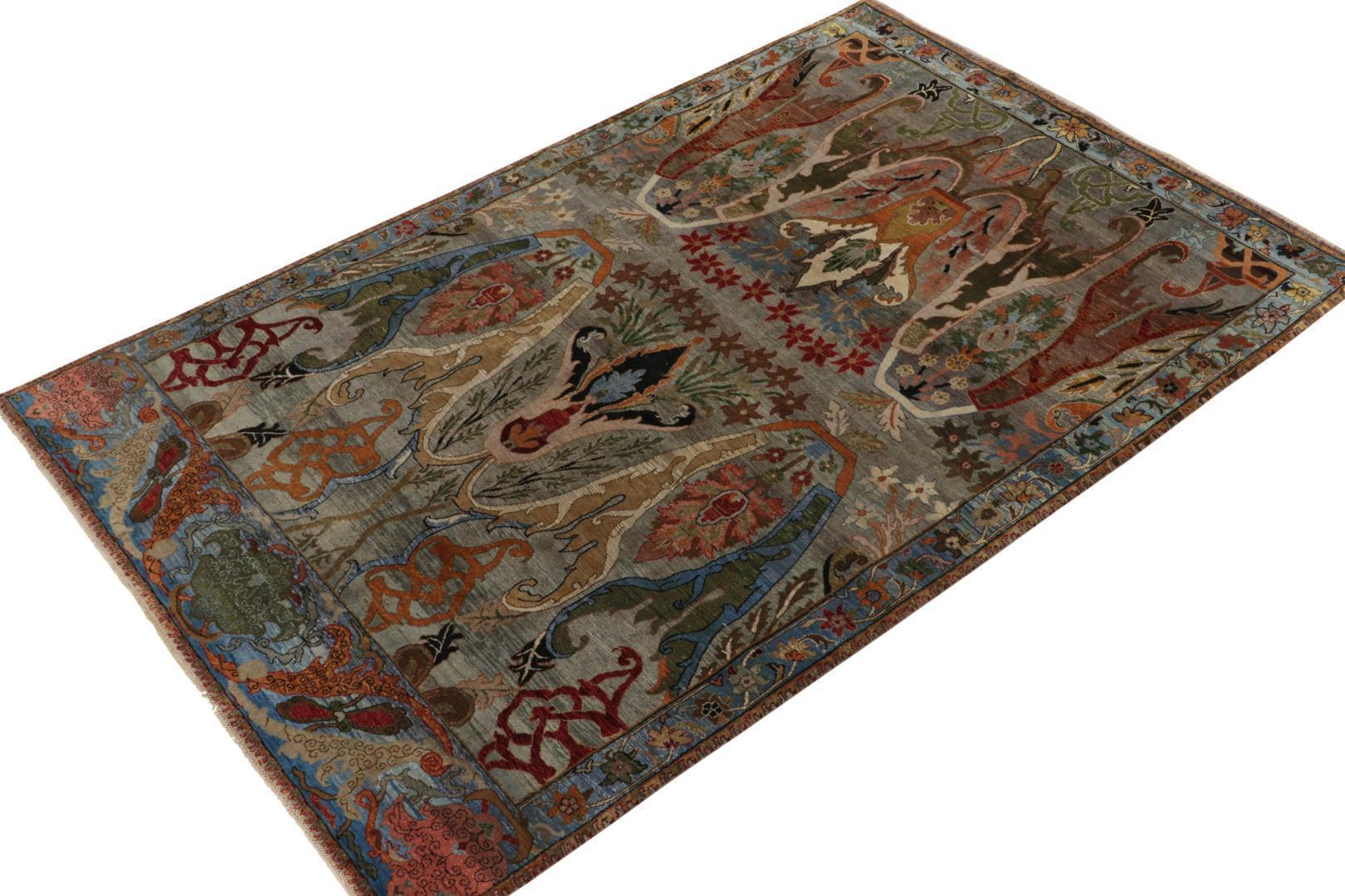 Rug & Kilim’s Classic Style Rug in Gray, Green & Blue with Polychrome Florals