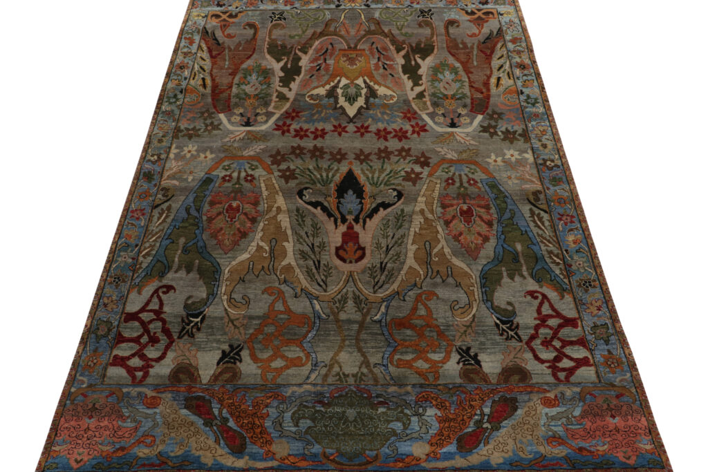 Rug & Kilim’s Classic Style Rug in Gray, Green & Blue with Polychrome Florals