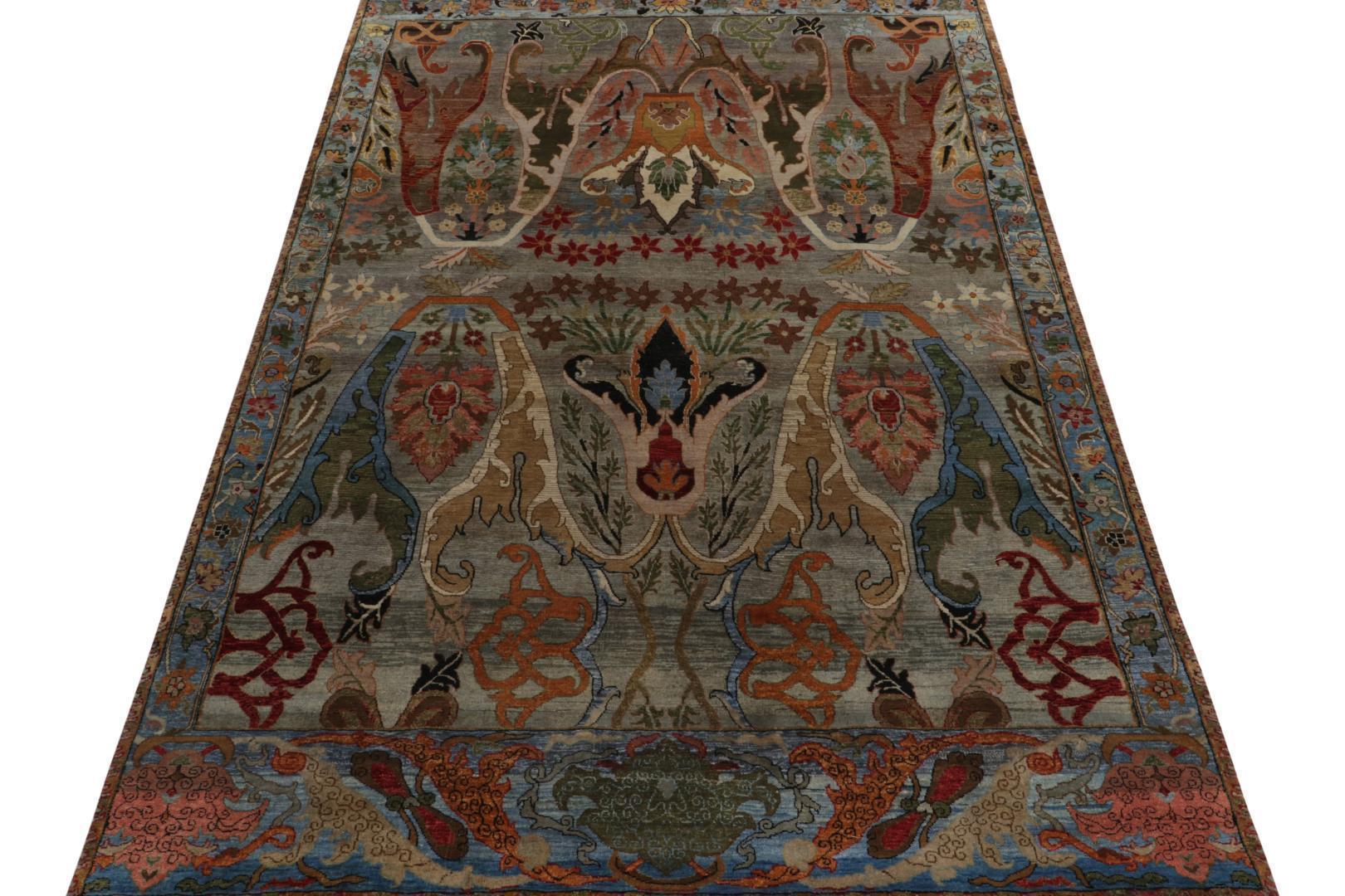Rug & Kilim’s Classic Style Rug in Gray, Green & Blue with Polychrome Florals