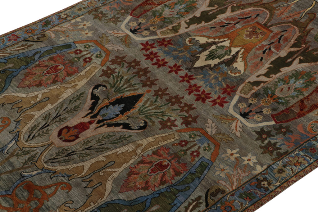 Rug & Kilim’s Classic Style Rug in Gray, Green & Blue with Polychrome Florals