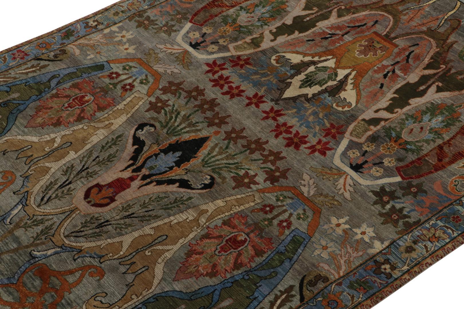 Rug & Kilim’s Classic Style Rug in Gray, Green & Blue with Polychrome Florals