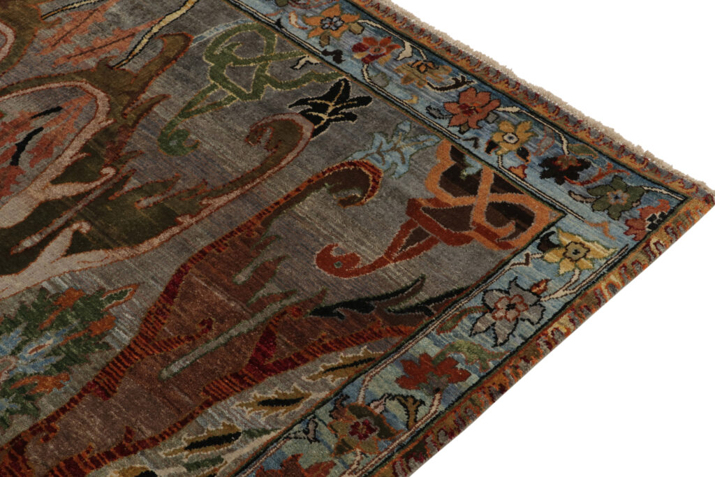 Rug & Kilim’s Classic Style Rug in Gray, Green & Blue with Polychrome Florals