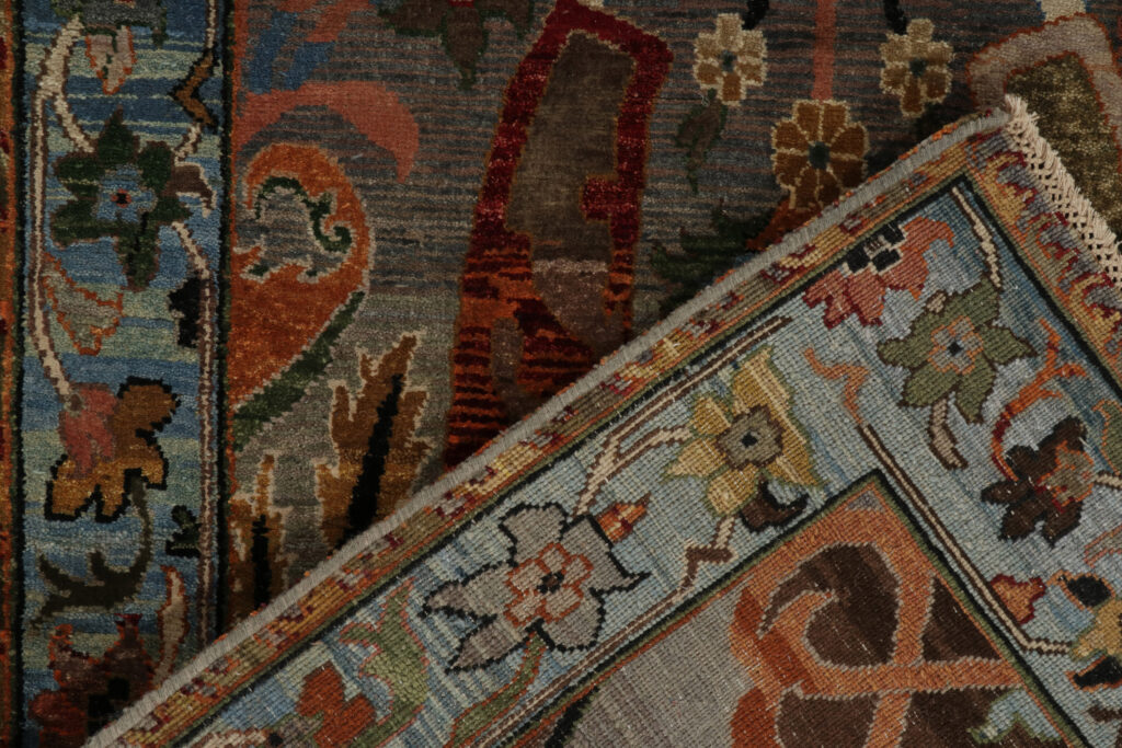 Rug & Kilim’s Classic Style Rug in Gray, Green & Blue with Polychrome Florals