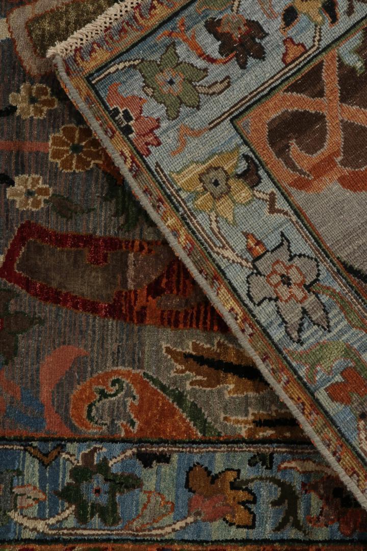 Rug & Kilim’s Classic Style Rug in Gray, Green & Blue with Polychrome Florals