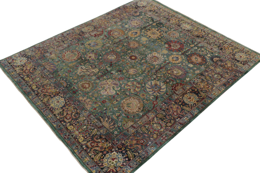 Rug & Kilim’s Classic Garden style Rug in Green, Blue and Polychromatic Florals