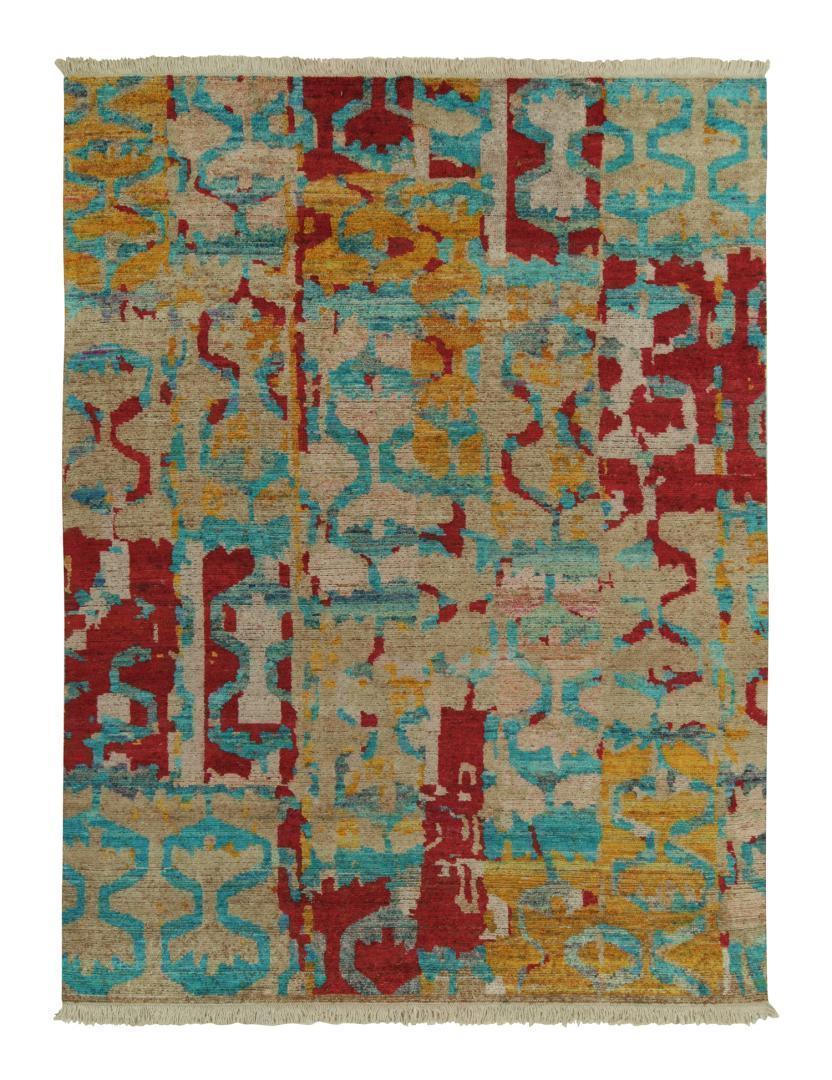 Rug & Kilim’s Modern Rug in Blue, Red and Gold Abstract Patterns