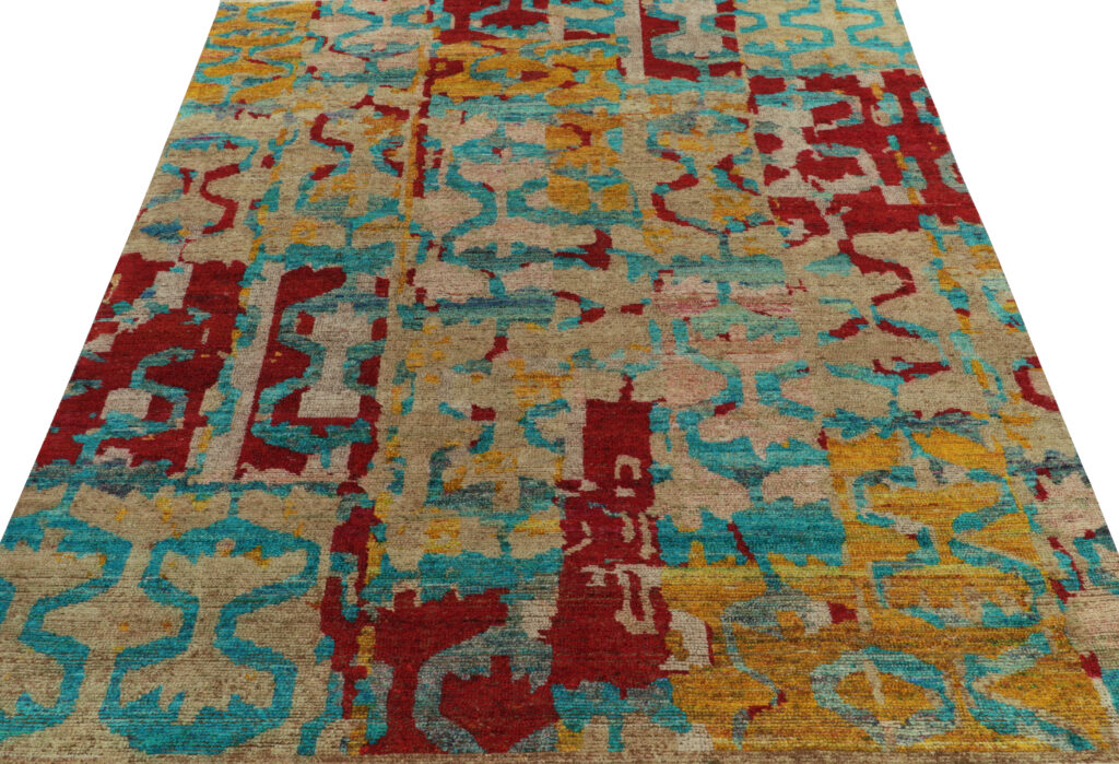 Rug & Kilim’s Modern Rug in Blue, Red and Gold Abstract Patterns
