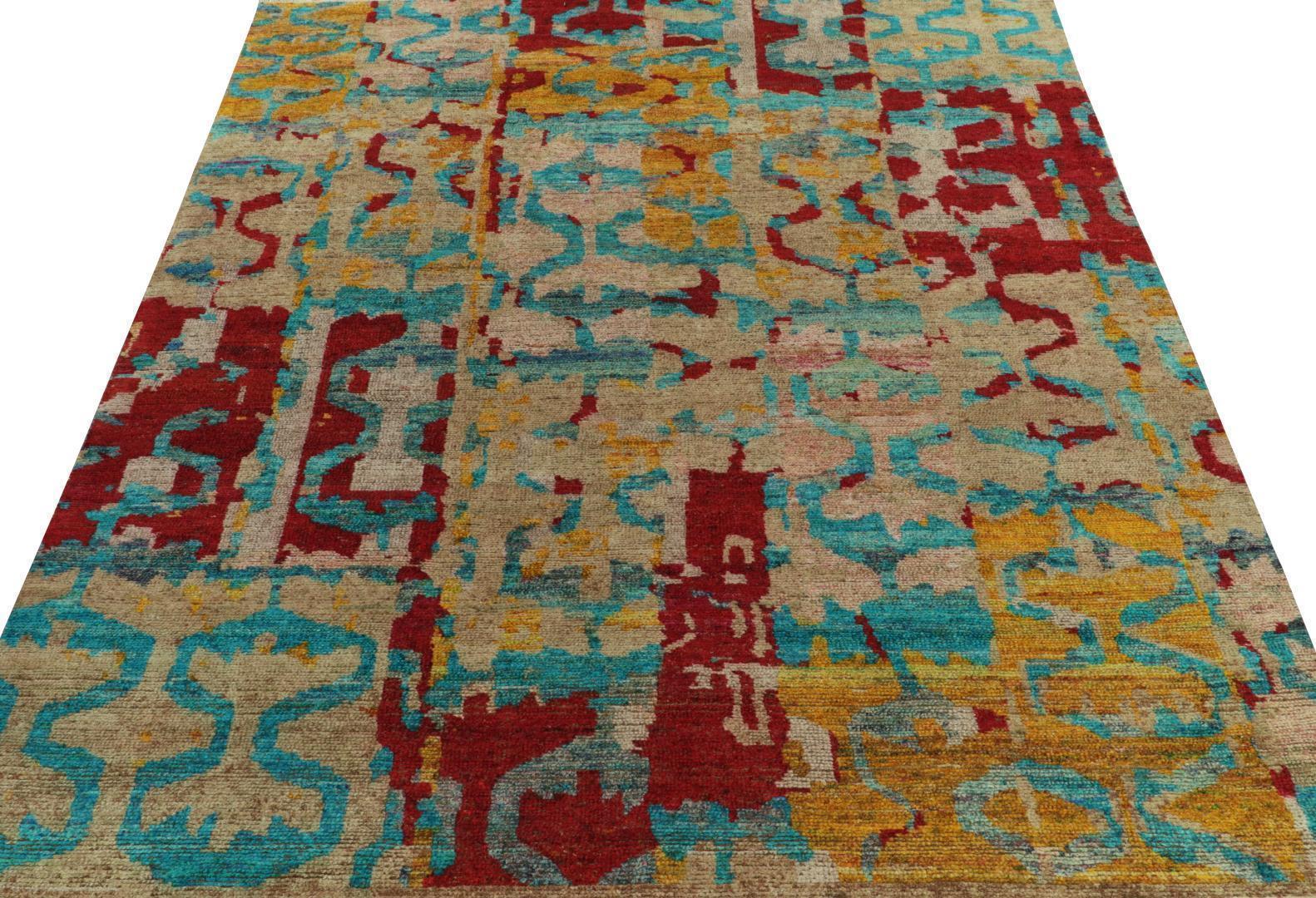 Rug & Kilim’s Modern Rug in Blue, Red and Gold Abstract Patterns