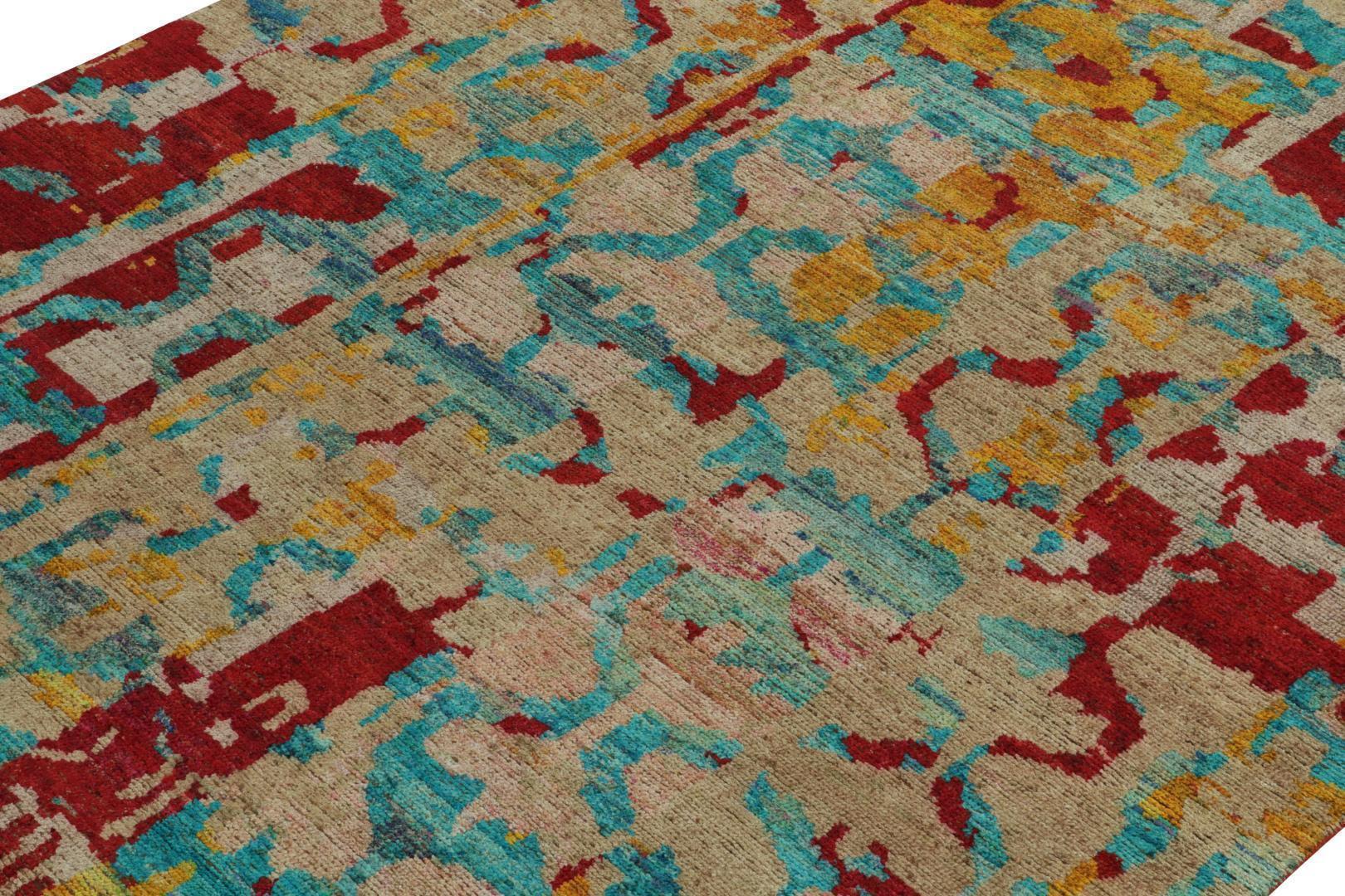 Rug & Kilim’s Modern Rug in Blue, Red and Gold Abstract Patterns