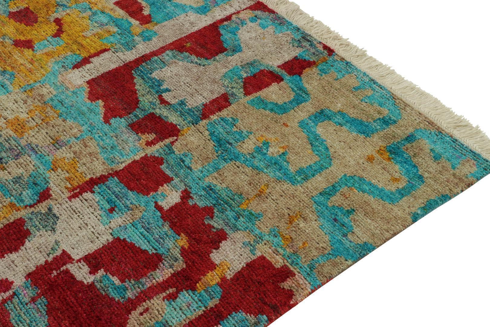 Rug & Kilim’s Modern Rug in Blue, Red and Gold Abstract Patterns
