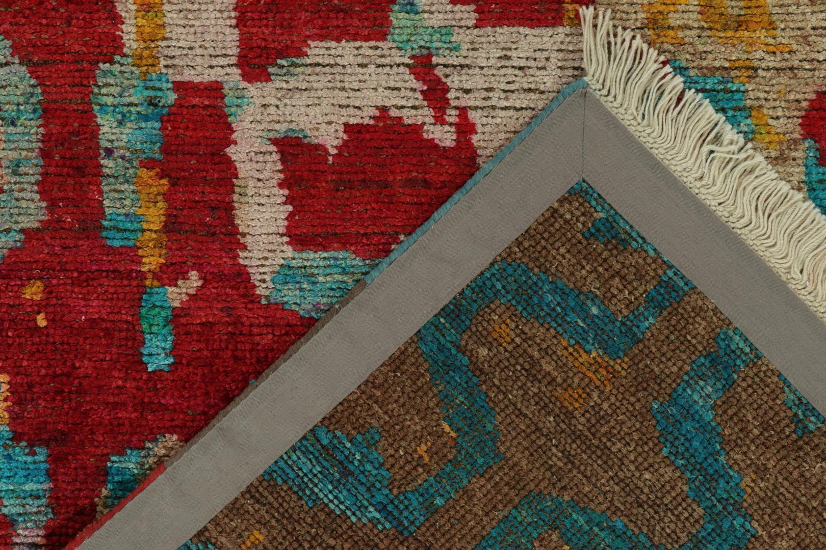 Rug & Kilim’s Modern Rug in Blue, Red and Gold Abstract Patterns