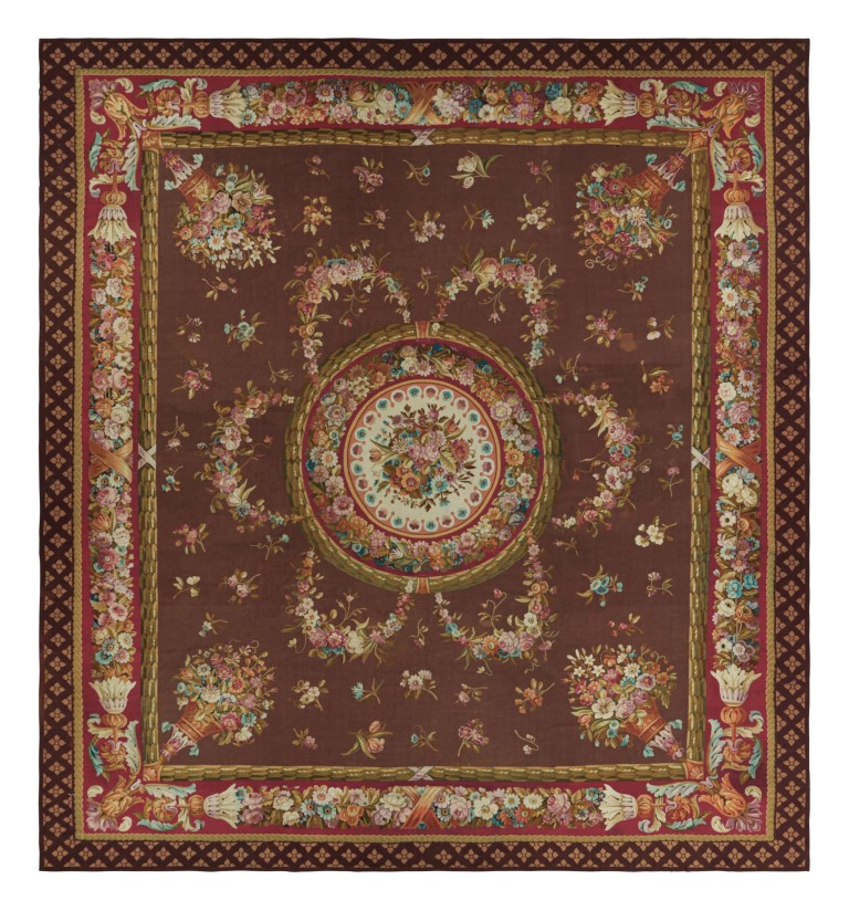 Oversized Antique Aubusson Floral Rug