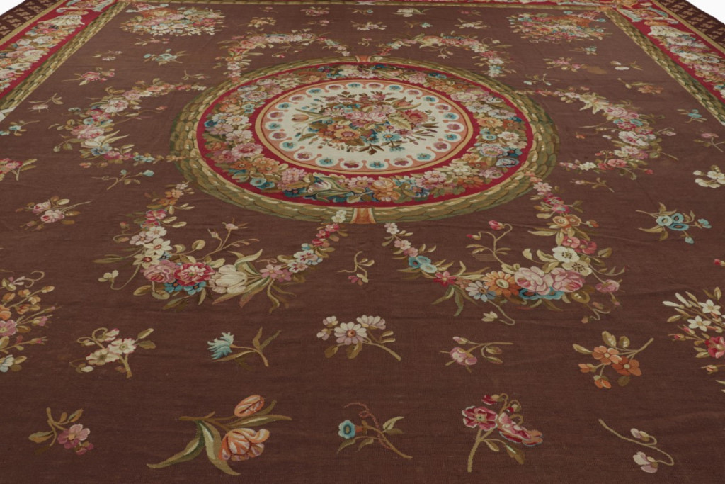 Oversized Antique Aubusson Floral Rug
