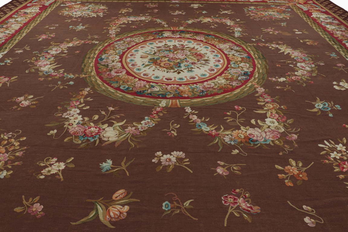 Oversized Antique Aubusson Floral Rug