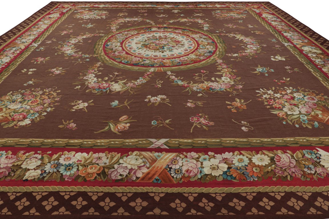 Oversized Antique Aubusson Floral Rug