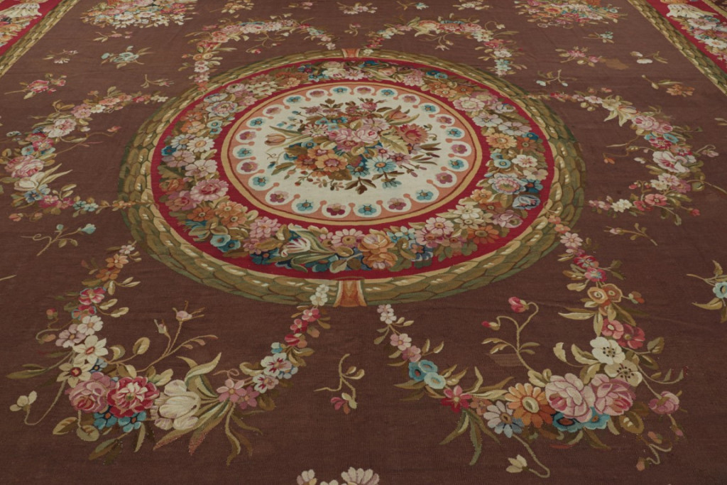Oversized Antique Aubusson Floral Rug