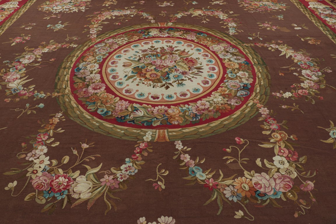 Oversized Antique Aubusson Floral Rug