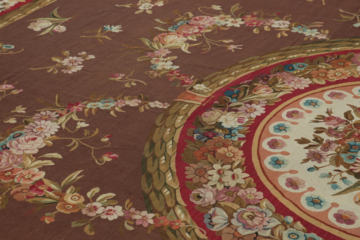 Oversized Antique Aubusson Floral Rug