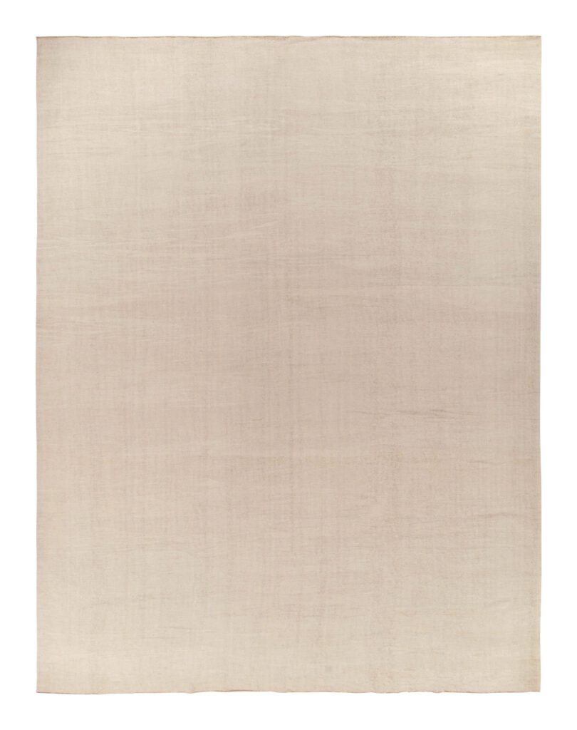 Oversized Vintage Turkish Shag Rug with Stripes in Beige Hues