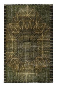 VINTAGE ZEKI MUREN ART DECO RUG IN GREEN AND BLACK PATTERN BY RUG KILIM Vintage Zeki Müren Rug