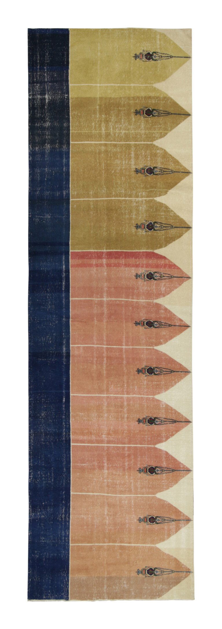 Distressed Vintage Saf Runner Rug in Pink and Gold Patterns, from Rug & Kilim