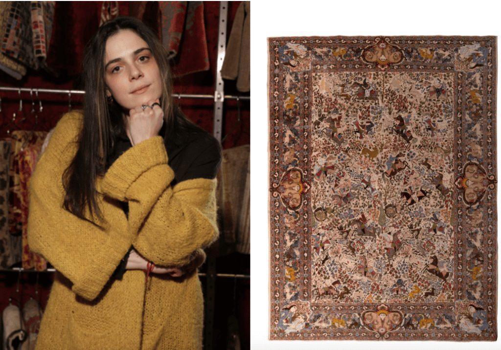 Nina's Pick June 2022 Hand-Knotted Antique Tabriz Style Rug with Beige Blue Pictorial All Over Pattern, chosen by Nina Gilden of Rug & Kilim Sales & Ecommerce