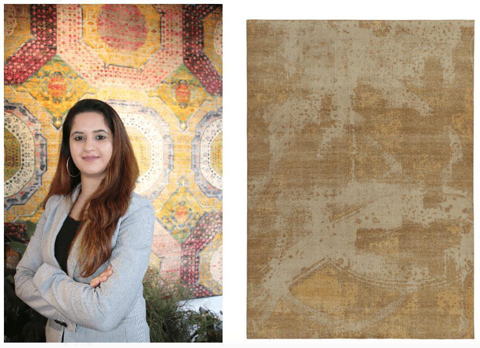Nikita's Pick June 2022 Distressed Style Abstract Rug In Beige, Ochre Patterns, designed by Rug & Kilim Lead Designer Nikita Nagpal
