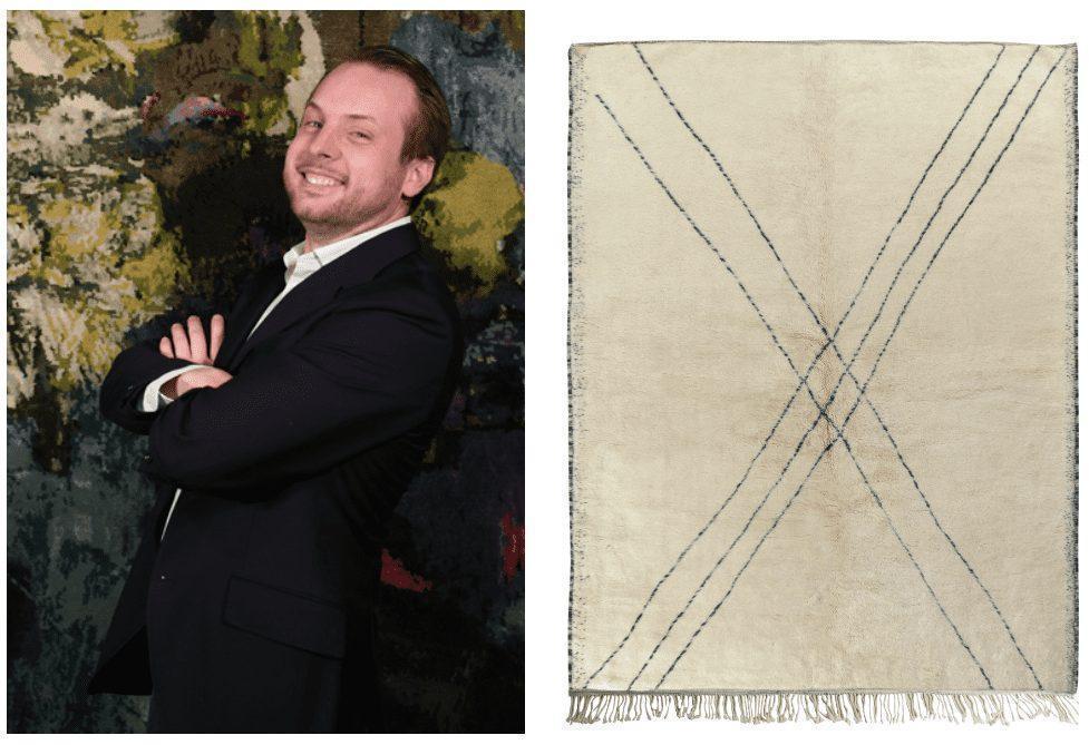 Justin's Pick June 2022 Rug & Kilim’s Contemporary Moroccan Rug In Beige-White, Blue Geometric Pattern, chosen by Rug & Kilim Sales Liaison Justin King