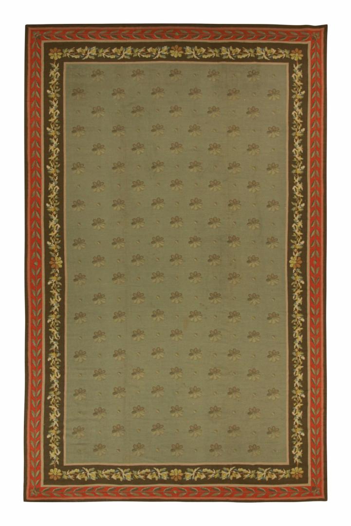 Antique Green Arraiolos Needlepoint Rug