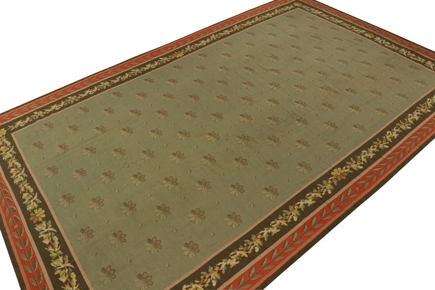Antique Green Arraiolos Needlepoint Rug