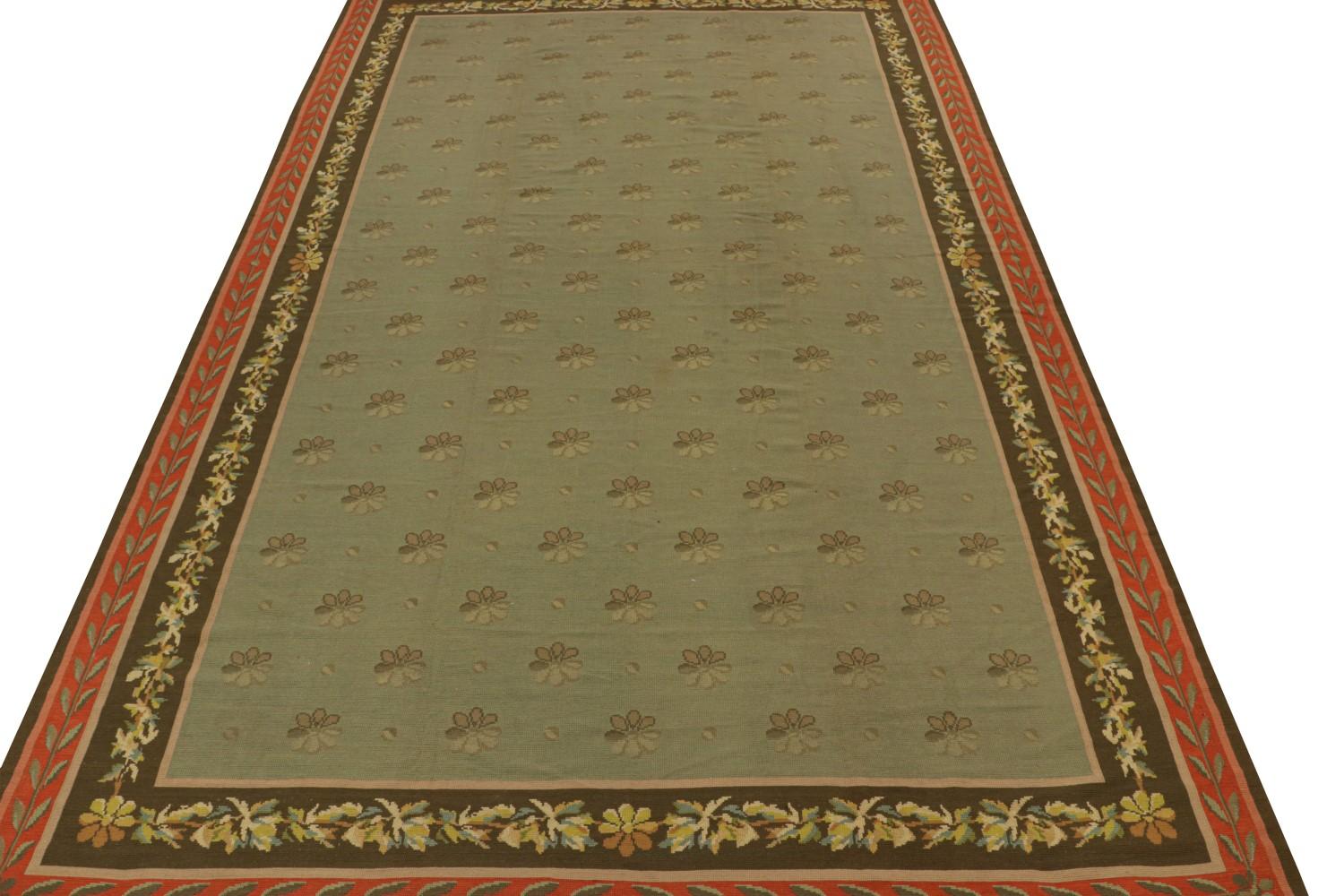 Antique Green Arraiolos Needlepoint Rug
