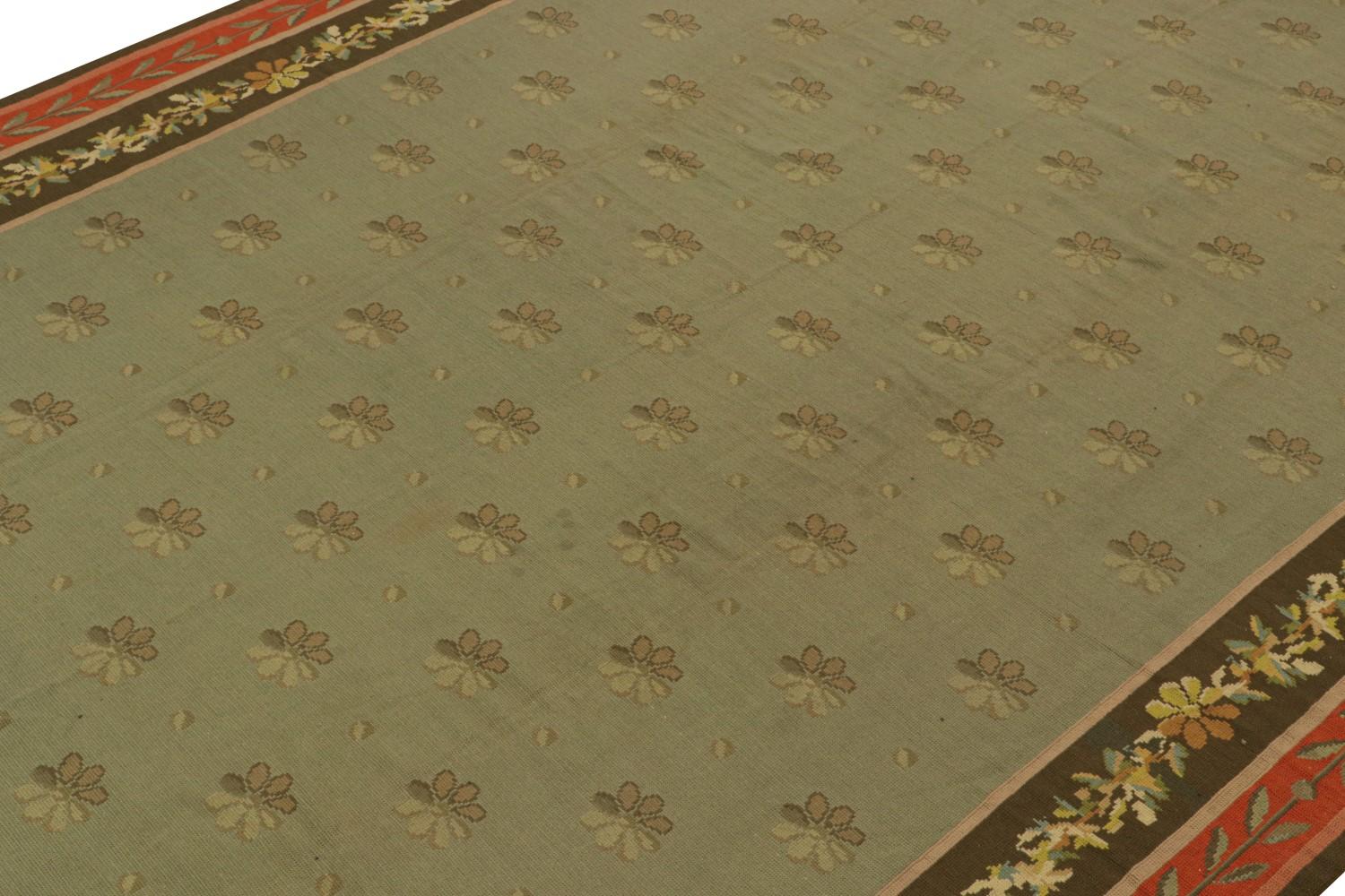 Antique Green Arraiolos Needlepoint Rug