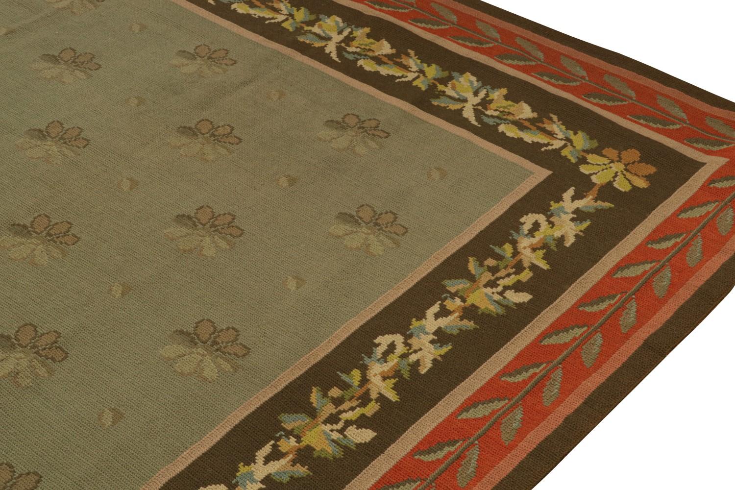 Antique Green Arraiolos Needlepoint Rug