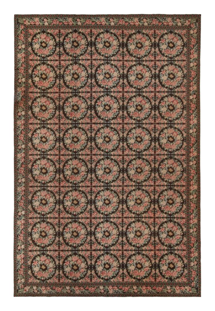 Antique Spanish Needlepoint Rug with Botanical Patterns