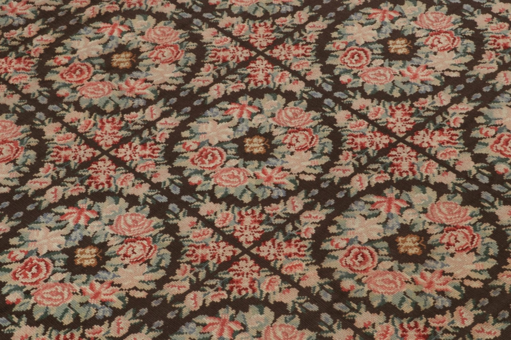 Antique Spanish Needlepoint Rug with Botanical Patterns