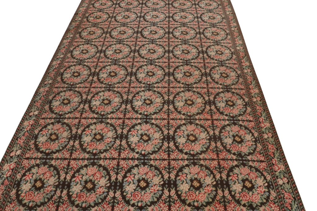 Antique Spanish Needlepoint Rug with Botanical Patterns