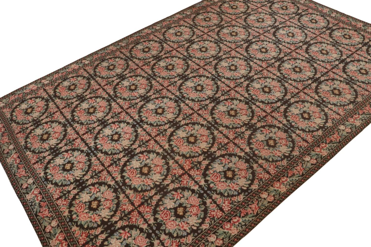Antique Spanish Needlepoint Rug with Botanical Patterns