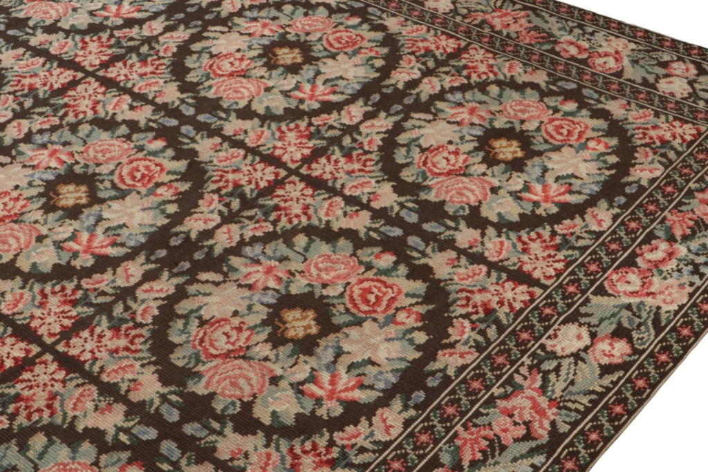 Antique Spanish Needlepoint Rug with Botanical Patterns