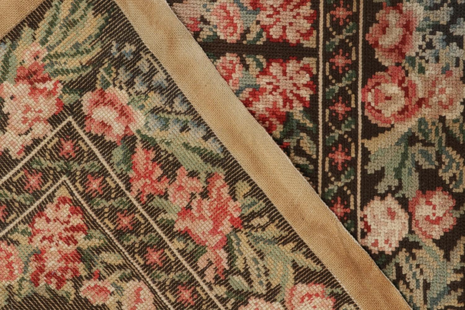 Antique Spanish Needlepoint Rug with Botanical Patterns