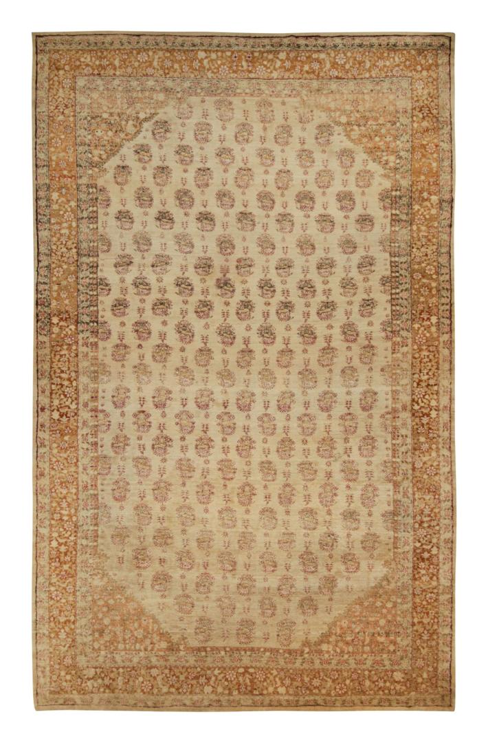 Oversized Antique Agra Rug in Gold