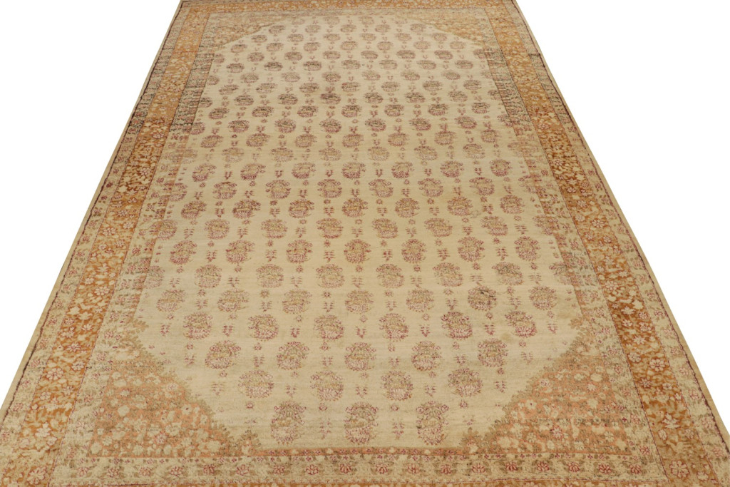 Oversized Antique Agra Rug in Gold
