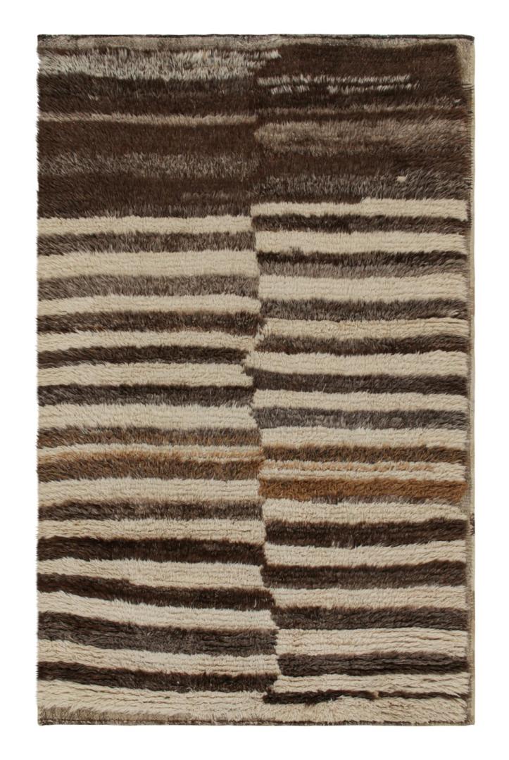 Vintage Striped Beige-Brown Azilal Moroccan runner rug
